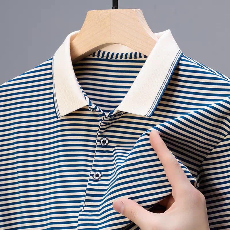 Men's Business Casual Striped Breathable Lapel T-Shirt