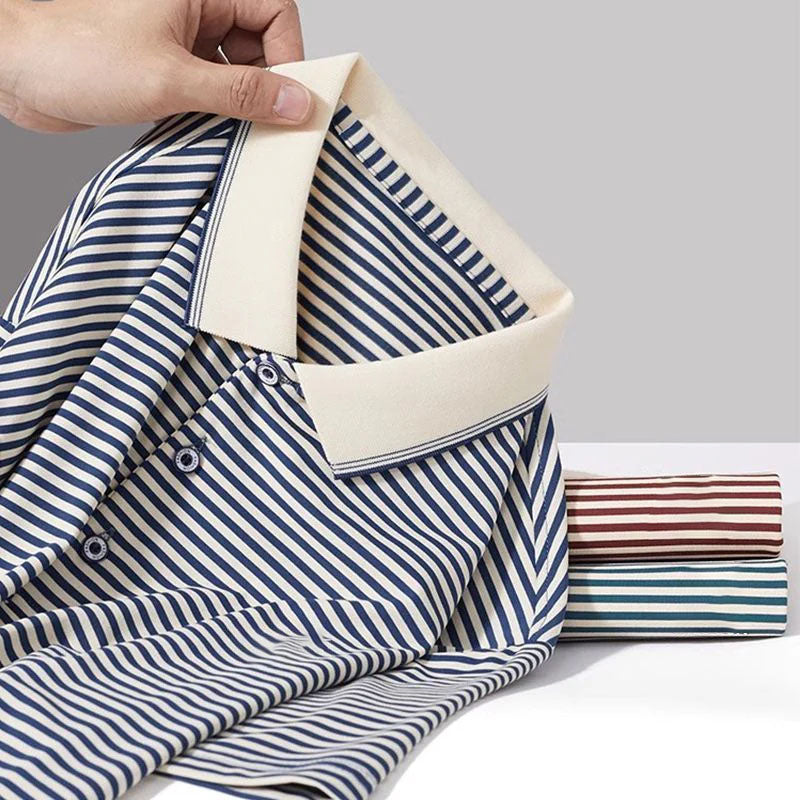 Men's Business Casual Striped Breathable Lapel T-Shirt