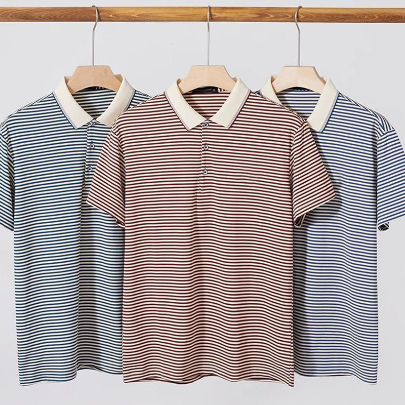 Men's Business Casual Striped Breathable Lapel T-Shirt