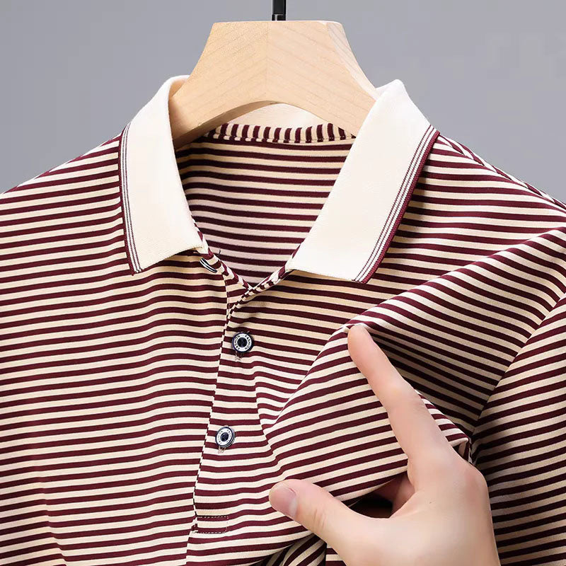 Men's Business Casual Striped Breathable Lapel T-Shirt