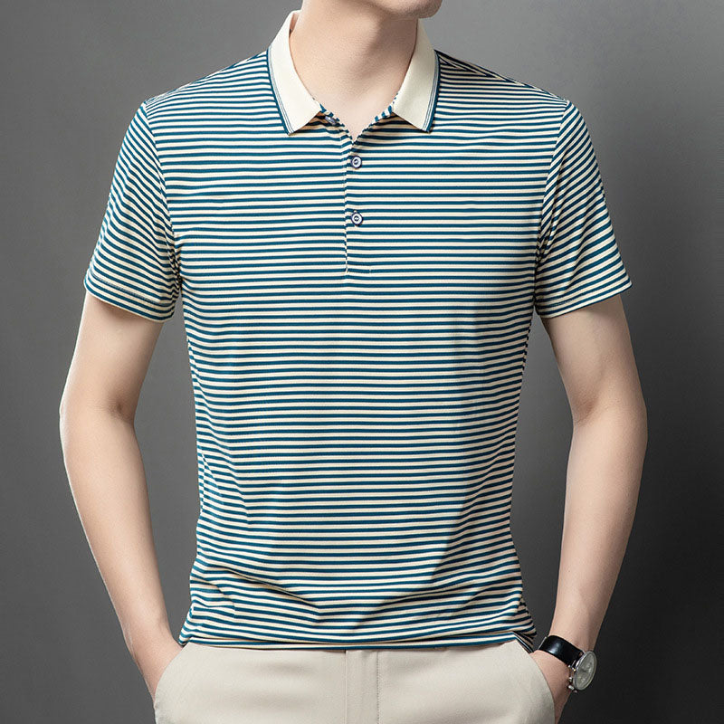 Men's Business Casual Striped Breathable Lapel T-Shirt