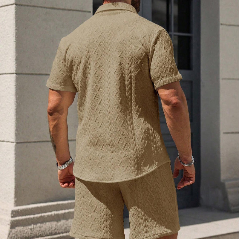 Man's Casual Textured Shirt & Shorts 2-Piece Set