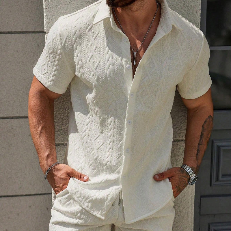 Man's Casual Textured Shirt & Shorts 2-Piece Set