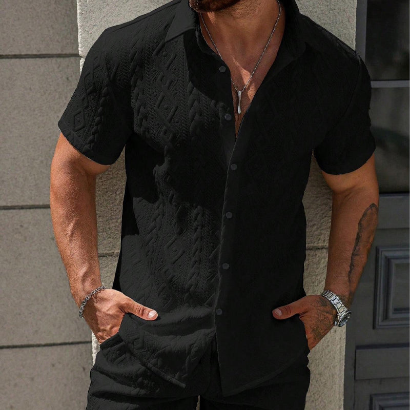 Man's Casual Textured Shirt & Shorts 2-Piece Set