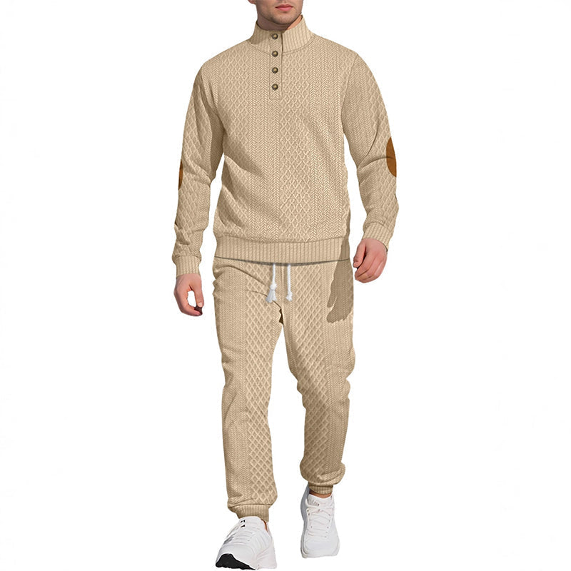 Casual Jacquard Stand Collar Top and Elastic Cuff Pants(50% OFF)