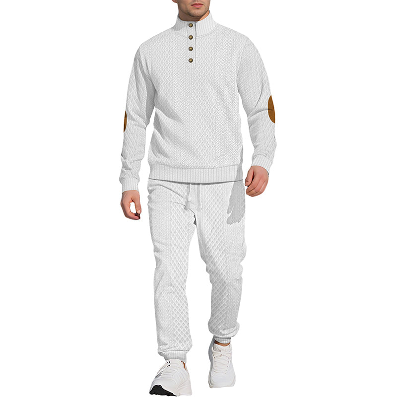 Casual Jacquard Stand Collar Top and Elastic Cuff Pants(50% OFF)