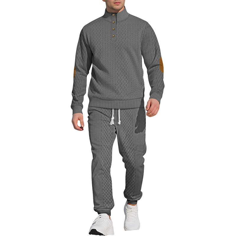 Casual Jacquard Stand Collar Top and Elastic Cuff Pants(50% OFF)