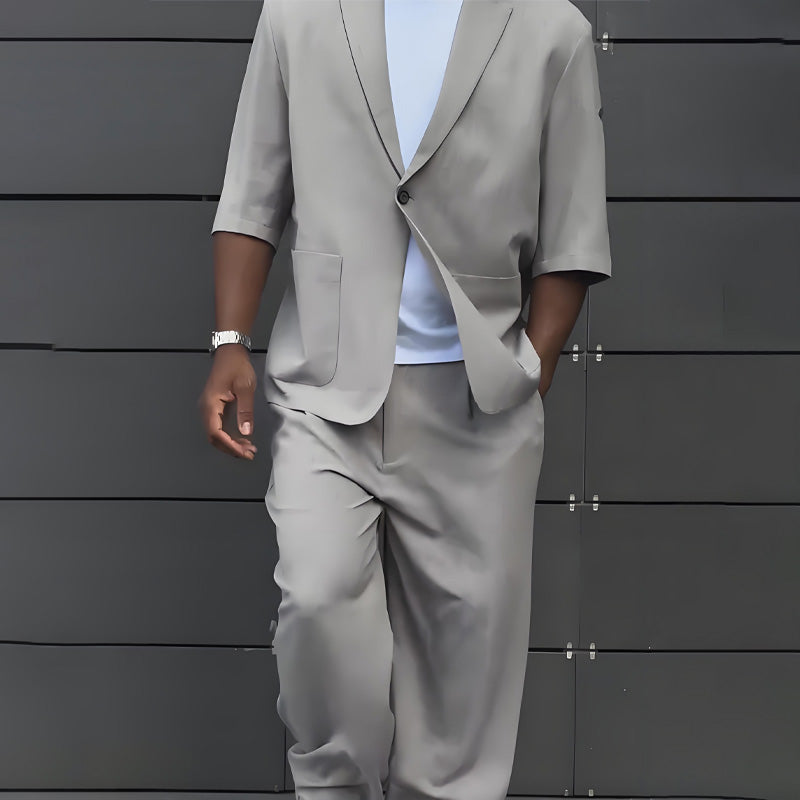 Modern Minimalist Short Sleeve Blazer & Pants Set
