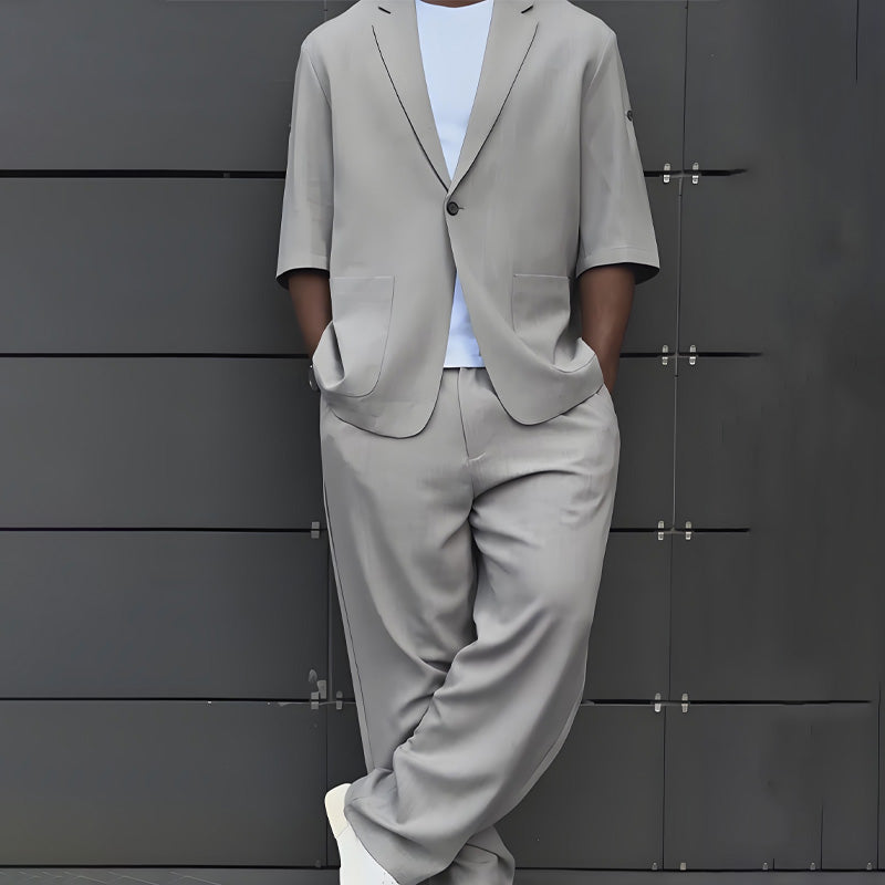 Modern Minimalist Short Sleeve Blazer & Pants Set