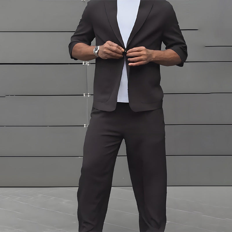 Modern Minimalist Short Sleeve Blazer & Pants Set