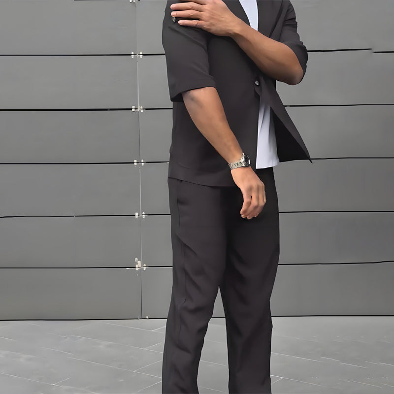 Modern Minimalist Short Sleeve Blazer & Pants Set