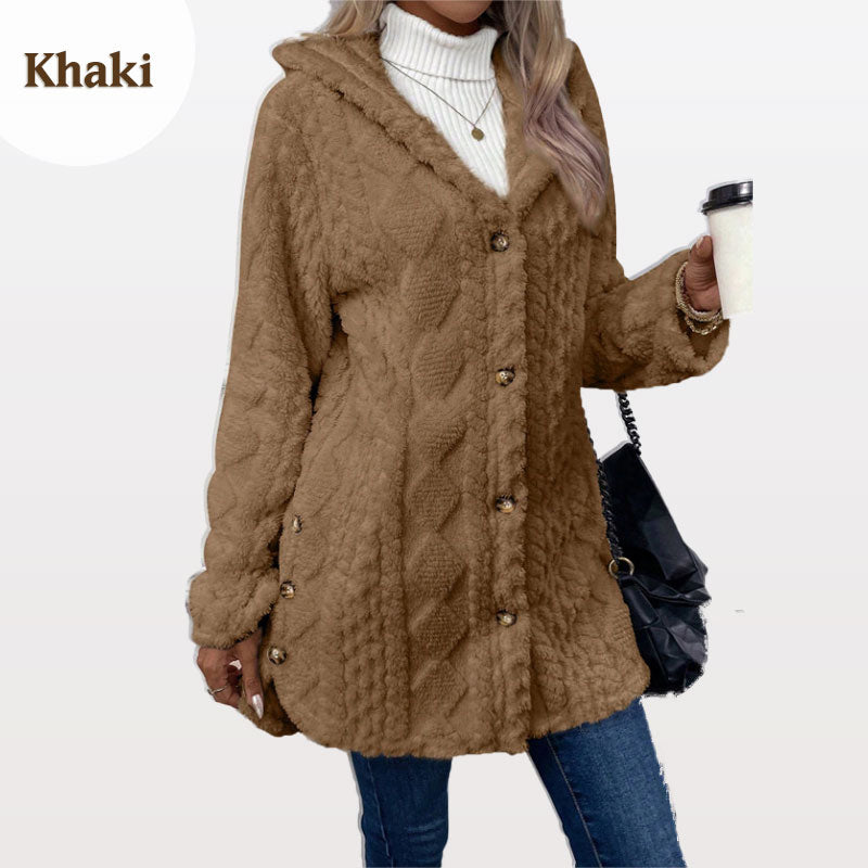 Women's Warm Diamond Pattern Hooded Jacket(50% OFF)