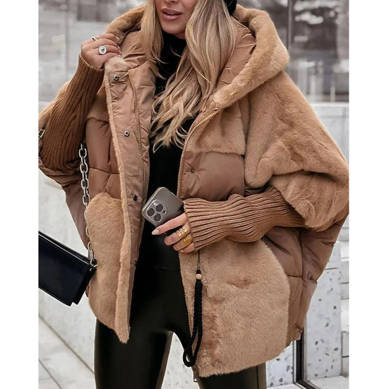 šWomenās Oversized Hooded Patchwork Puffer Coat