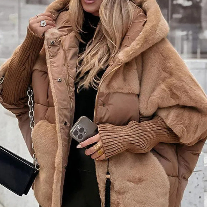 šWomenās Oversized Hooded Patchwork Puffer Coat