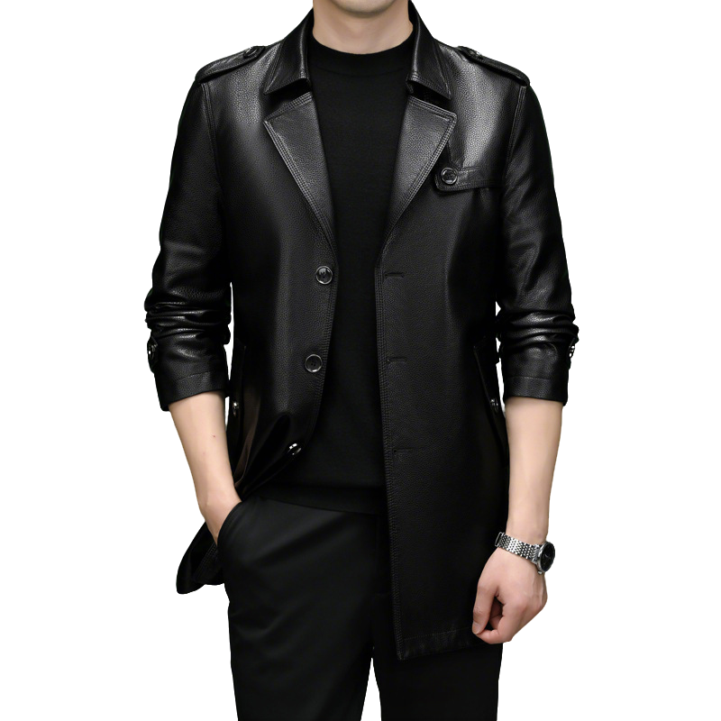 Men's Mid-Length Faux Leather Coat(50% OFF)