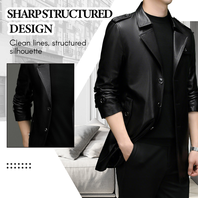 Men's Mid-Length Faux Leather Coat(50% OFF)