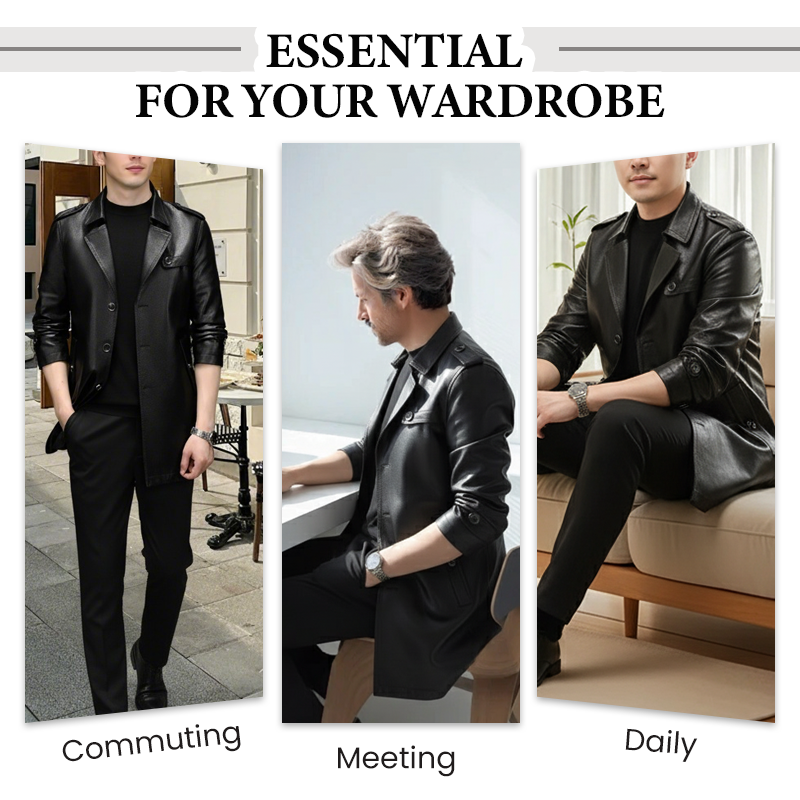 Men's Mid-Length Faux Leather Coat(50% OFF)