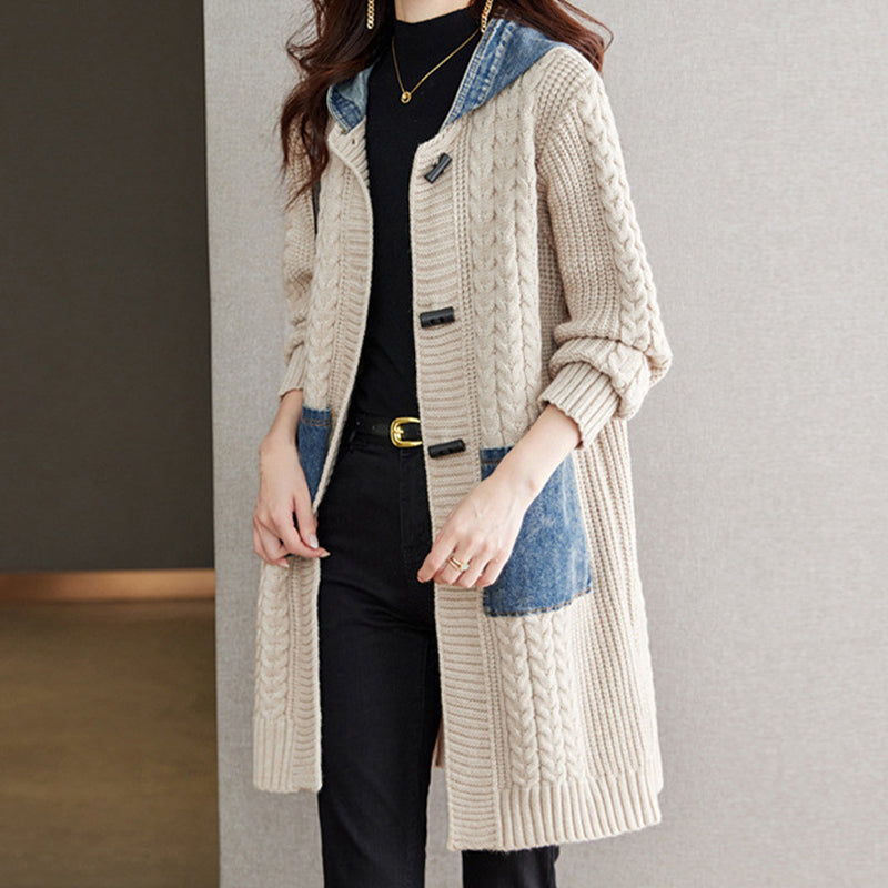 Button Detail Patchwork Knit Sweater Coat(50% OFF)