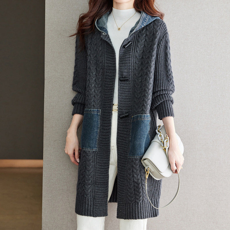Button Detail Patchwork Knit Sweater Coat(50% OFF)