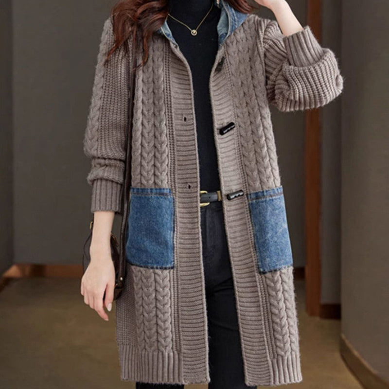 Button Detail Patchwork Knit Sweater Coat(50% OFF)