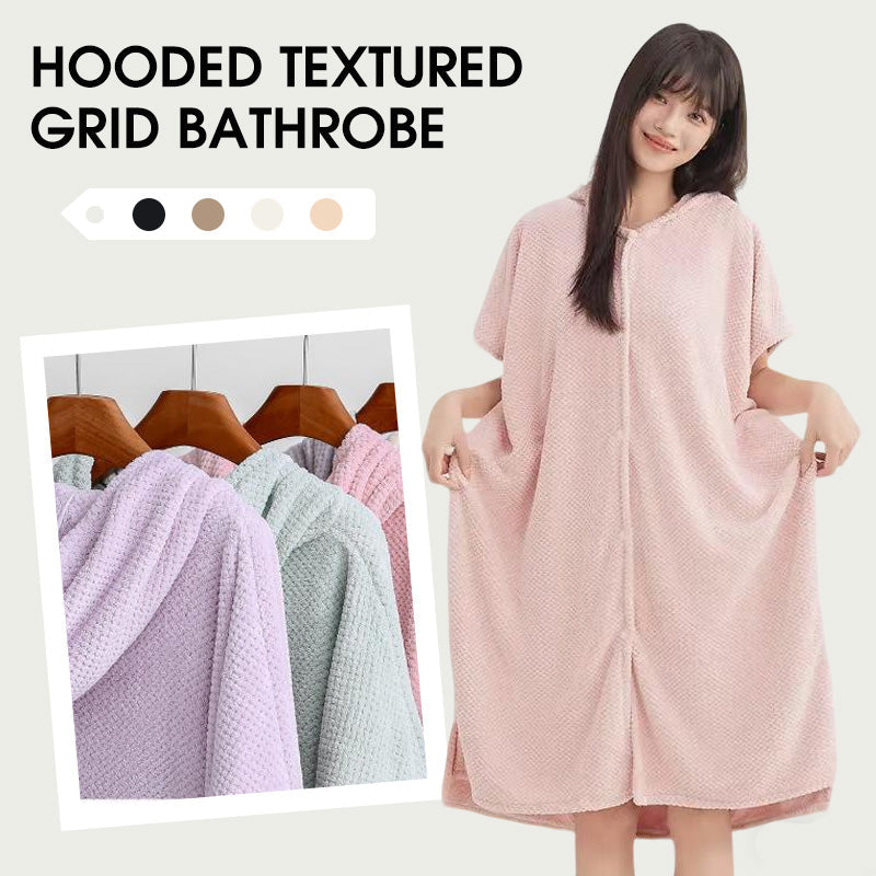 Women's Cosy Hooded Textured Grid Bathrobe(50% OFF)
