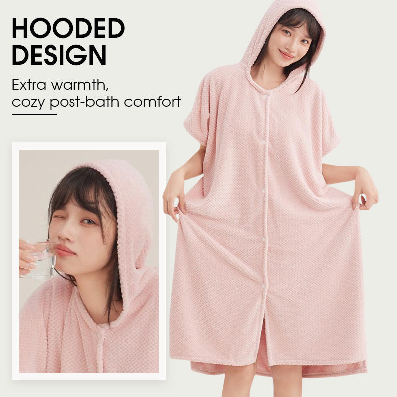 Women's Cosy Hooded Textured Grid Bathrobe(50% OFF)