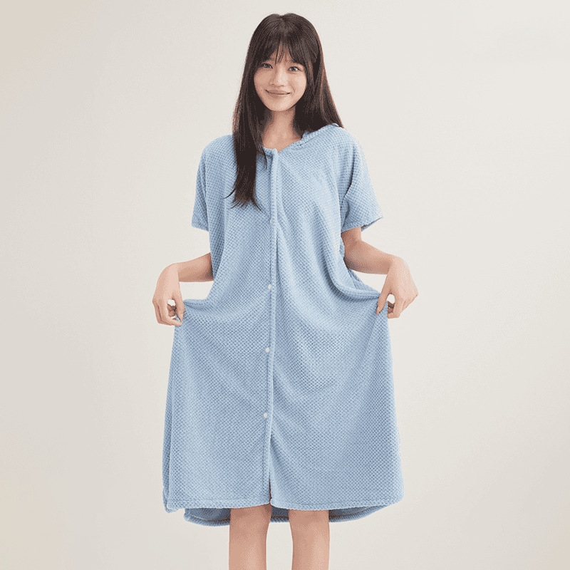 Women's Cosy Hooded Textured Grid Bathrobe(50% OFF)