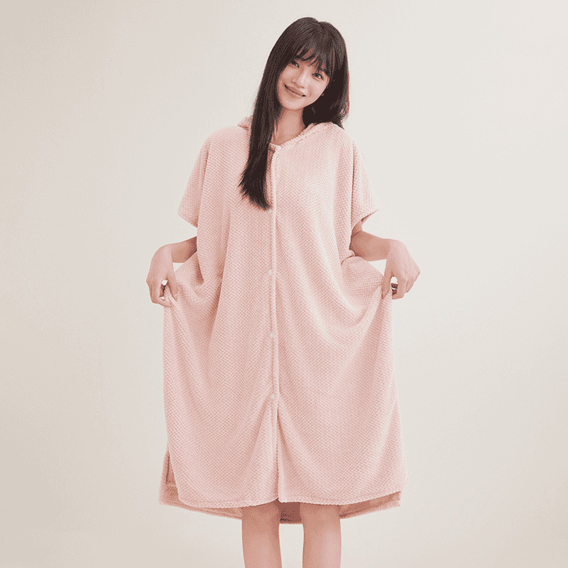 Women's Cosy Hooded Textured Grid Bathrobe(50% OFF)
