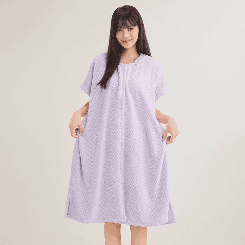 Women's Cosy Hooded Textured Grid Bathrobe(50% OFF)