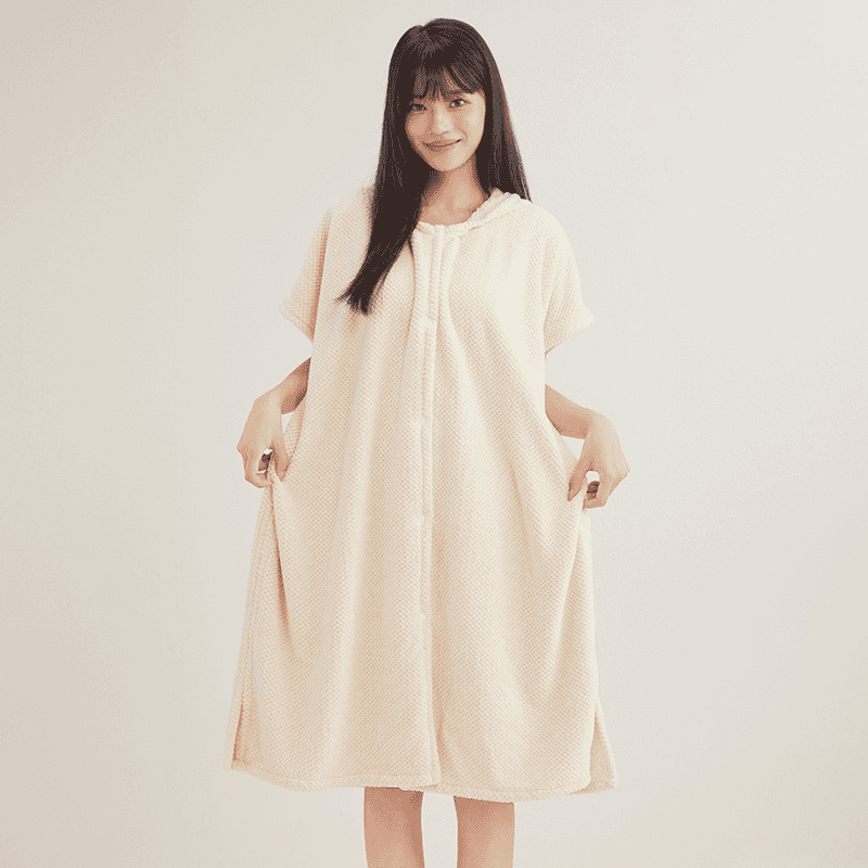 Women's Cosy Hooded Textured Grid Bathrobe(50% OFF)