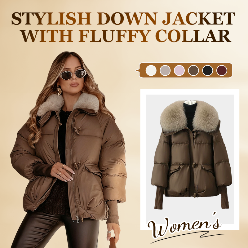Women’s Stylish Short Down Jacket With Fluffy Collar