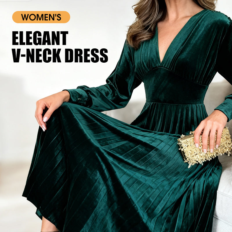 Women's Elegant V-Neck Waist- Cinching Dress (50% OFF)