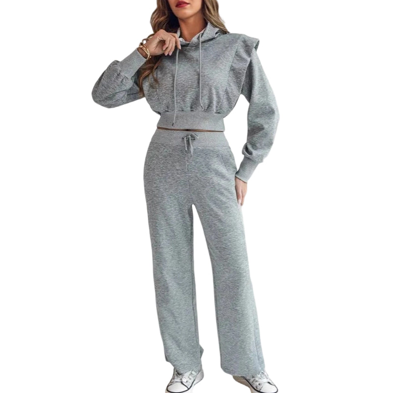 2-Piece Ribbed Knit Long Sleeve Crop Top Wide Leg Pants Matching Lounge Set Loungewear