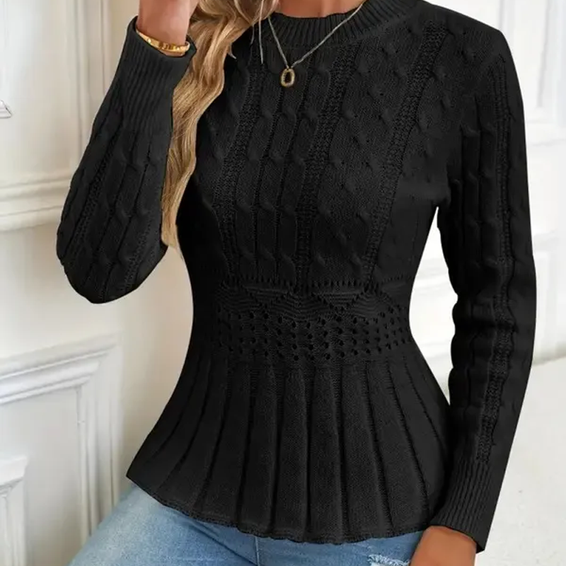 Women's Chunky-Knitted Crew Neck Peplum Sweater