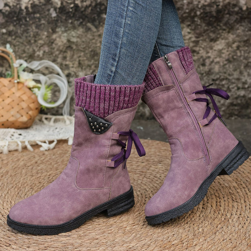 Women’s Elegant Mid-Calf Boots With Cozy Knitted Cuff