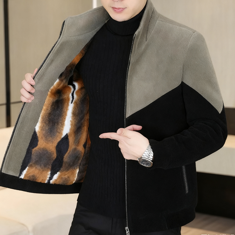 Men's Color-Block Stand Collar Zip-Up Jacket