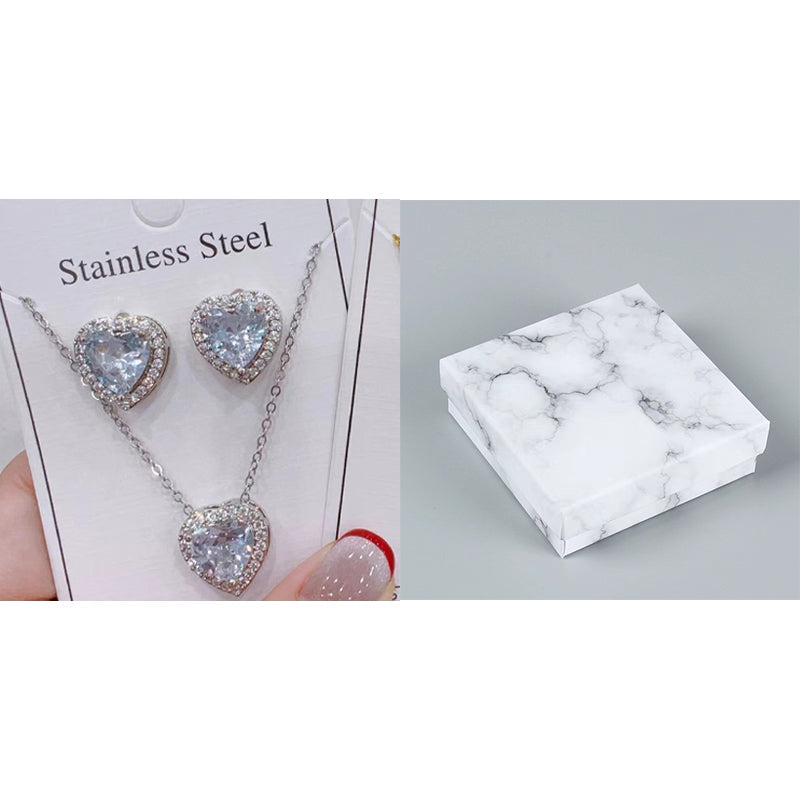 Heart-Shaped Crystal Necklace & Earring Set
