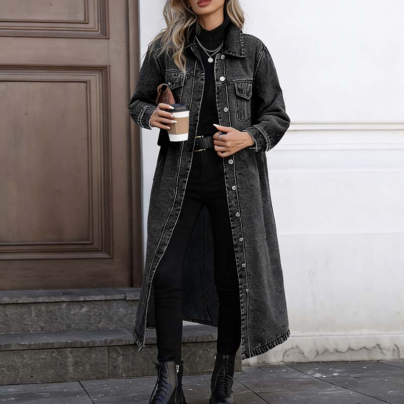 📢📢50% OFF !!!⏰Women’s Casual Longline Button-Up Denim Coat