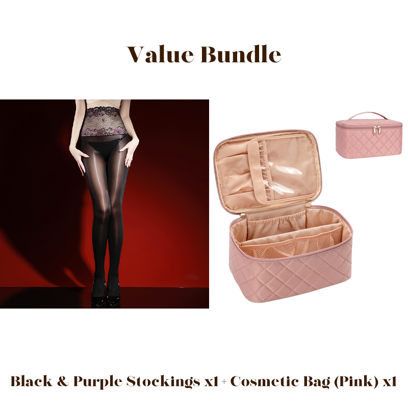 🌹 Value Bundle: 8D Oil-Sheen Rose Lace Stockings + Cosmetic Bag – Sheer Glow, Delicate Lace & Perfect Gift Set 🎀