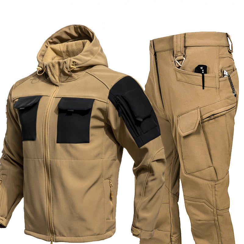 Warm Windproof Hooded Jacket and Cargo Pants Set