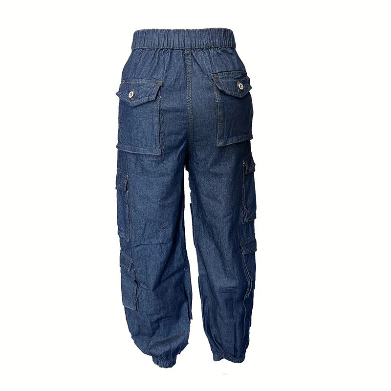 Women's High-Waist Stretch Denim Cargo Joggers