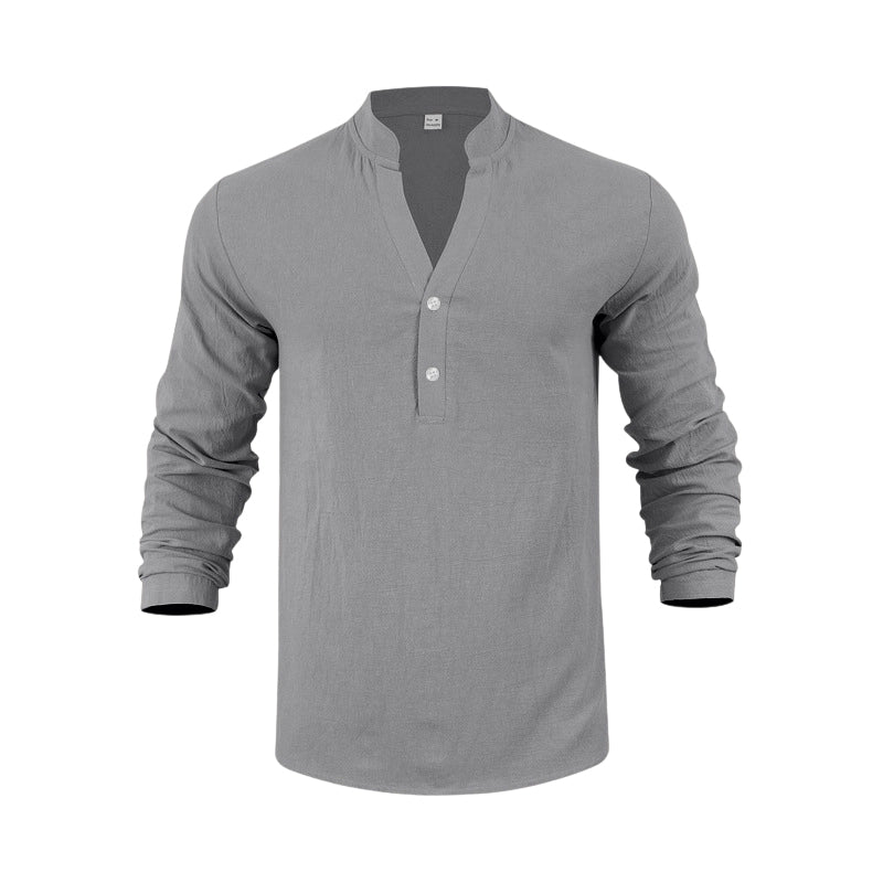 Men's Casual Linen Blend Henley – Breathable, Wrinkle-Free & Effortlessly Cool ✨
