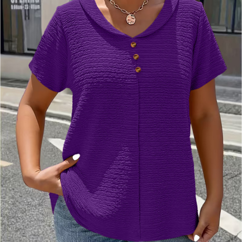 Women's Textured V-Neck Top – Wrinkle-Resistant & Relaxed Fit ✨
