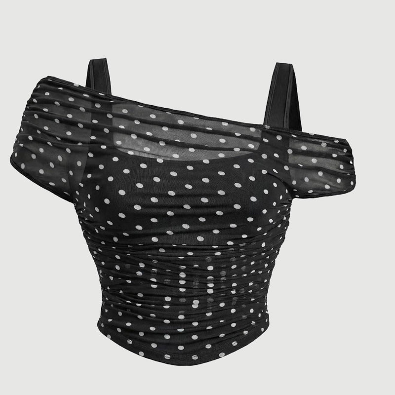 Women's Asymmetrical Ruched Mesh Top