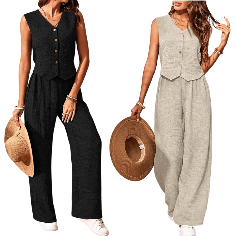Women's Sleeveless Vest & Wide-Leg Pants Set