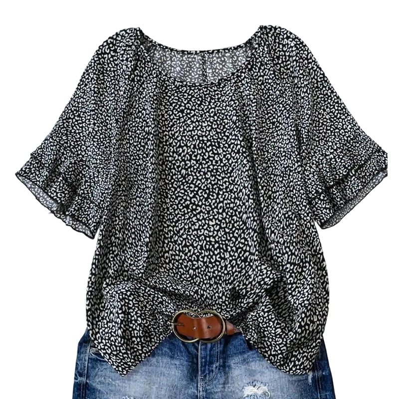 Women's Abstract Print Ruffle Sleeve Blouse