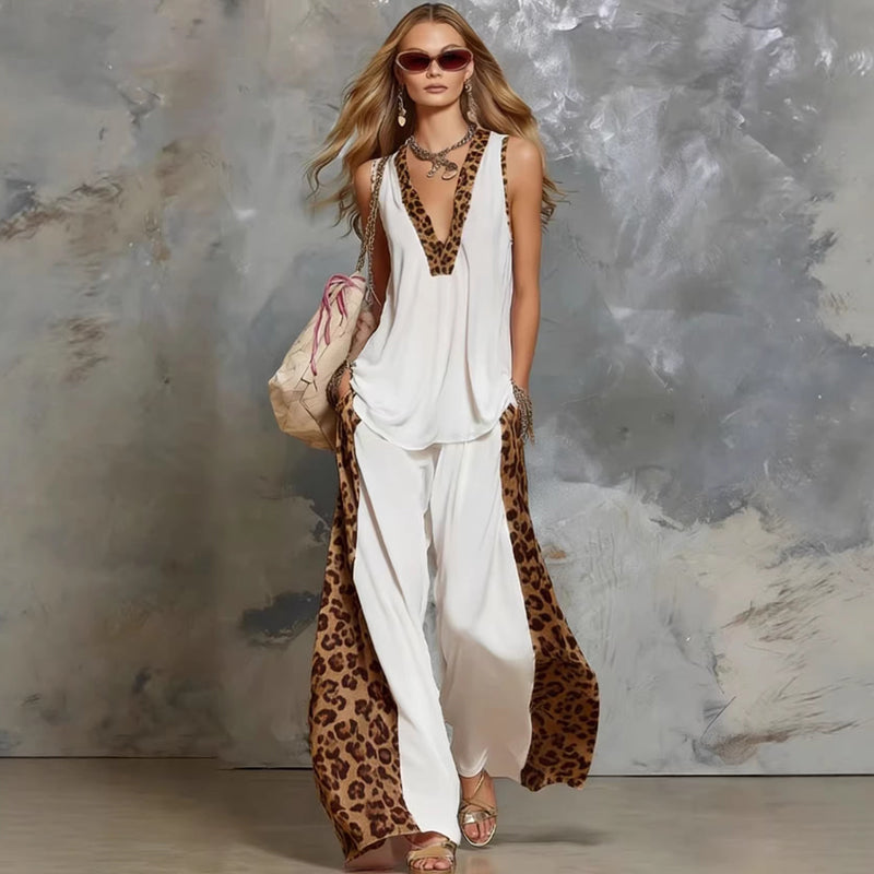 Women's Casual Leopard Panel 2-Piece Set