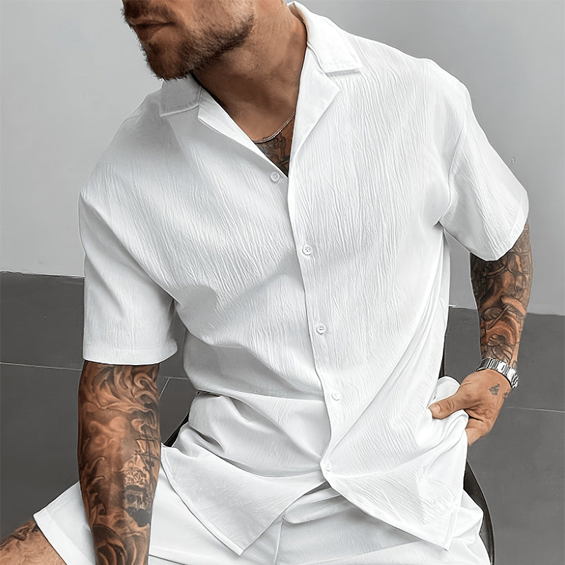 👔 50% OFF NOW!🌊 Men's Textured Camp Collar Shirt – Crinkle & No-Iron – Breathable Summer Top ✨