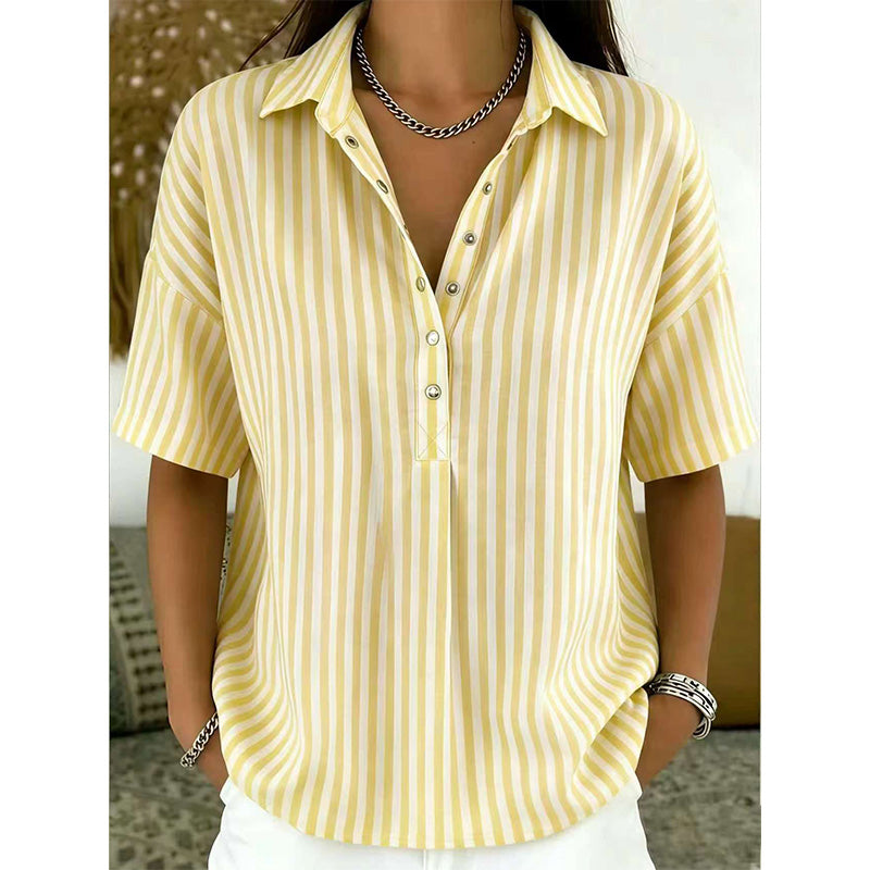๐ LIMITED-TIME 50% OFF! โจ Women's Striped Short-Sleeve Shirt โ Relaxed Fit, V Neck, 9 Colors ๐