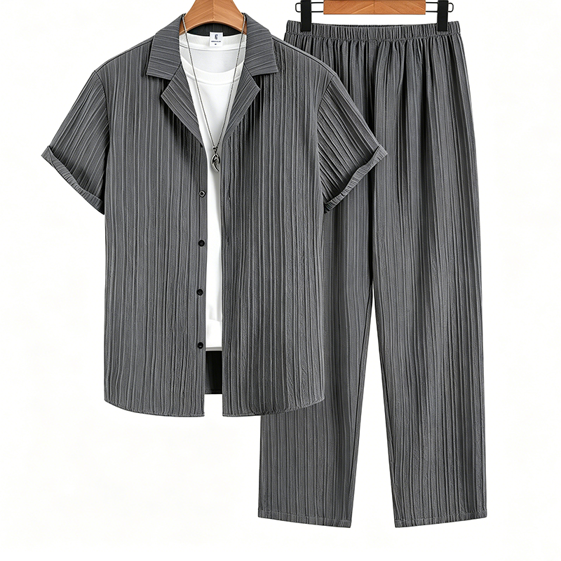 Men's Ribbed Texture Shirt & Pants Set